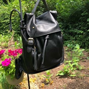 Black Vegan Leather Backpack